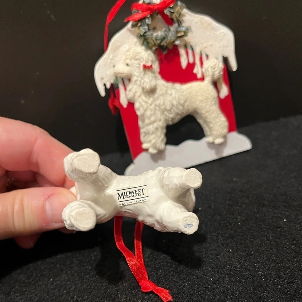 Vintage Holiday Poodle Ornament Set - Red and White